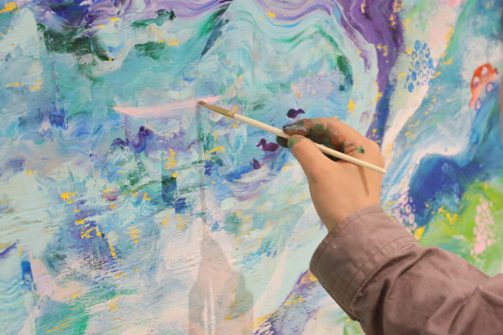 ライブペイント風景 水面に浮かぶ船